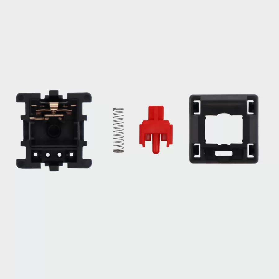 The inside of a cherry mx red mechanical keyboard switch