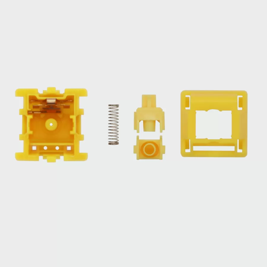 The inside of a gateron cap golden yellow mechanical keyboard switch